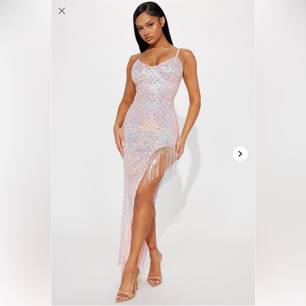 Fashion Nova Sequin Fringe Maxi Pink Dress